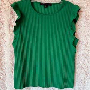 Marc New York Andrew Marc Green Pleated Ruffle Sleeve Sleeveless Top